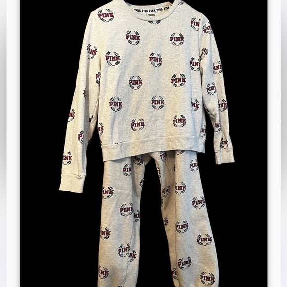 Victoria's Secret Pink Pullover Crest Logo + Matching Sweatpants Top M Bottom L - Picture 5 of 12